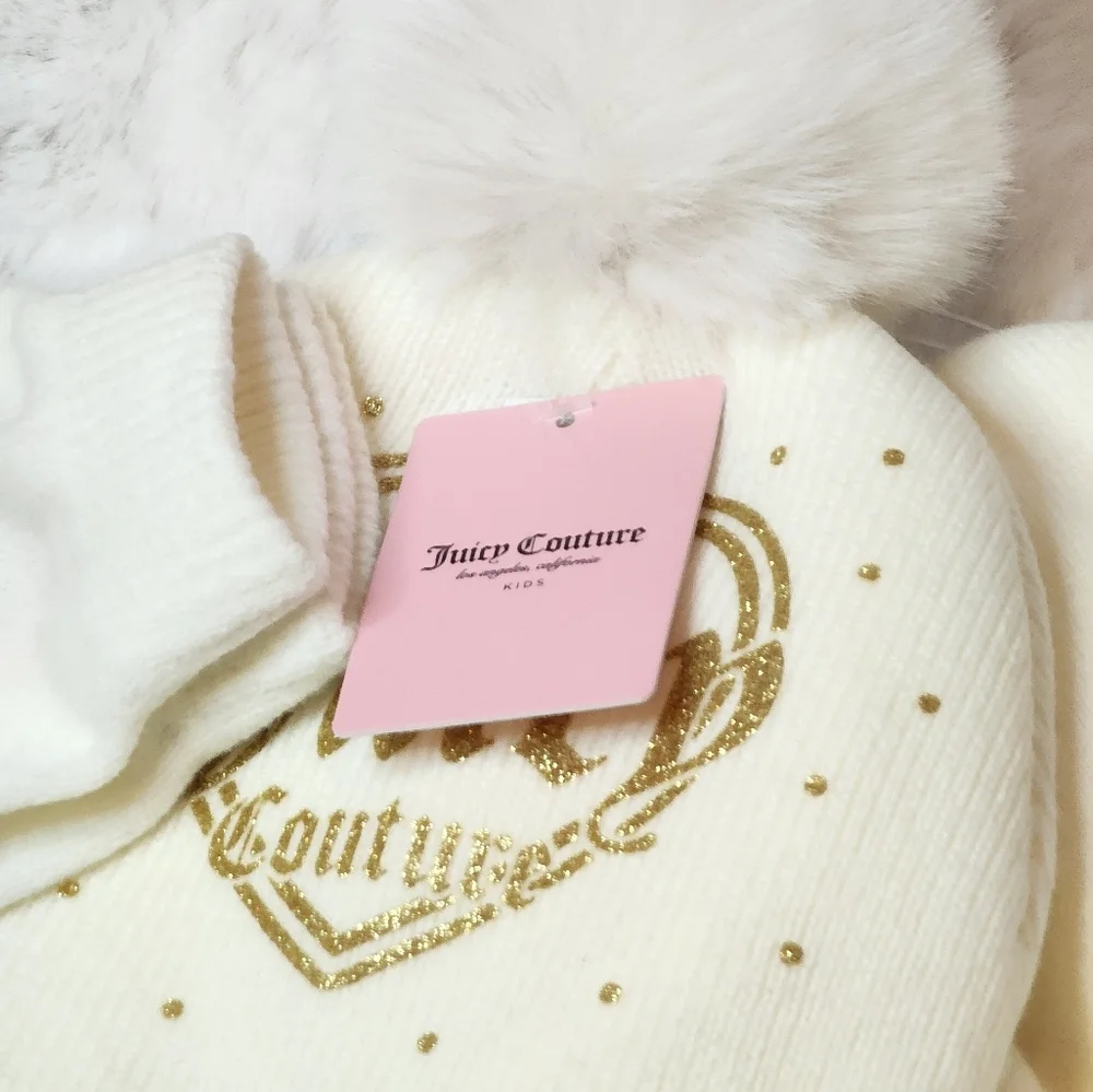 Juicy Couture Kids Cream Hat and Gloves Set